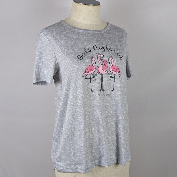 Life Is Good Flamingo Girls Night Out PJ Set Short Sleeve Shorts Pink Grey M NWT - Picture 6 of 13